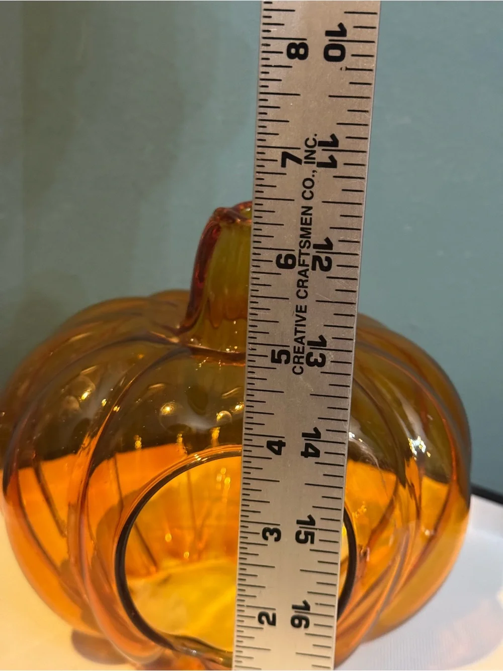 Orange Amber Glass Pumpkin Candle Holder with Stem Chimney 6.5” tall